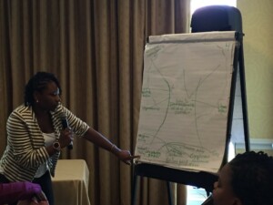 Hospital teams from St. Kitts and Nevis and St. Vincent and the Grenadines present their analysis of root causes and consequences contributing to low skin-to-skin contact. Photo Credit: Cara Biddle/ AAP (2018)